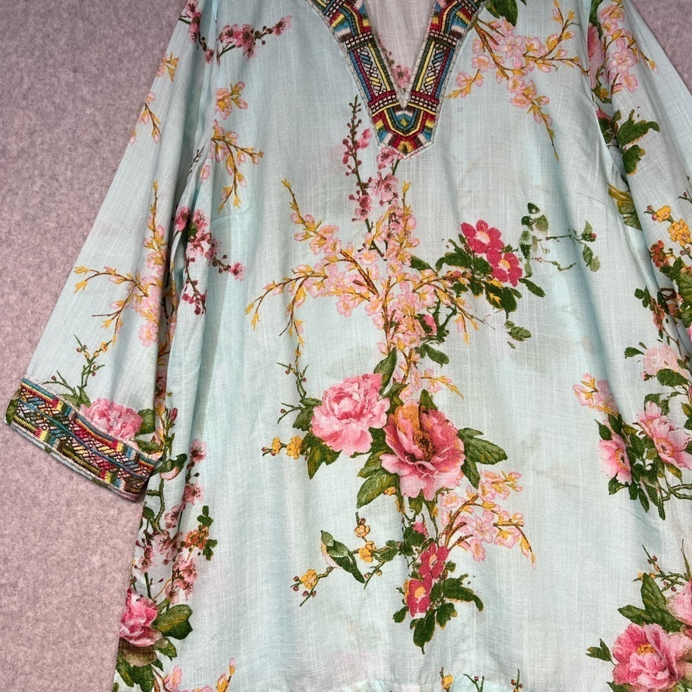 Soft Surroundings Floral Embroidered Tunic - Light Blue and Pink - Picture 3 of 5